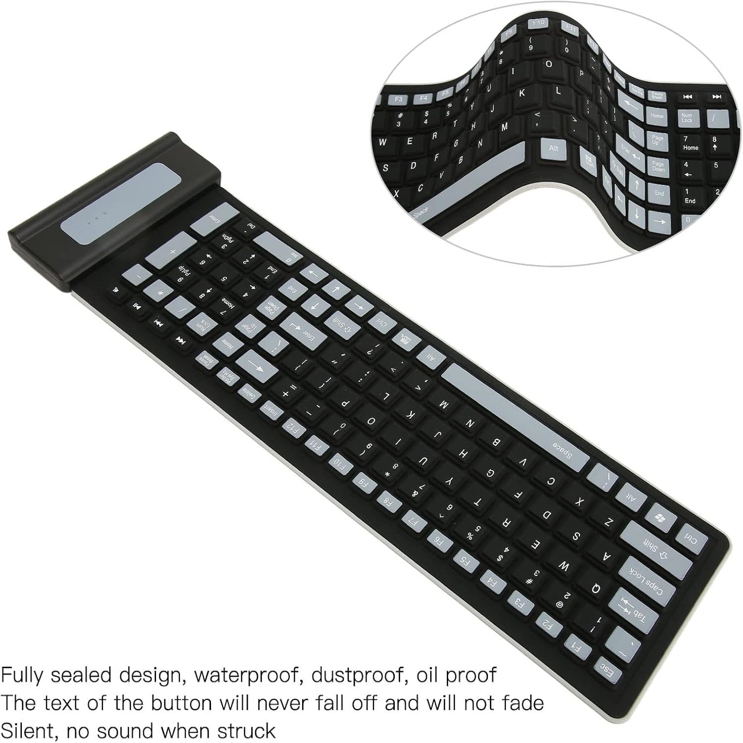 TECLADO INALÁMBRICO BLUETOOTH FLEXIBLE DE SILICONA 107 TECLAS PORTÁTIL - 3