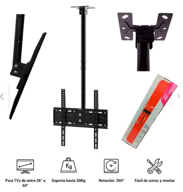 RACK 26 A 60 PULGADAS DE TECHO PARA TV COLGANTE O PARED NEGRO - 4