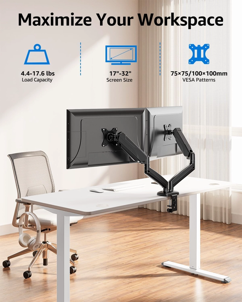 RACK SOPORTE BRAZO PARA 2 MONITOR 17 A 30 PULGADAS MESA O ESCRITORIO - 3
