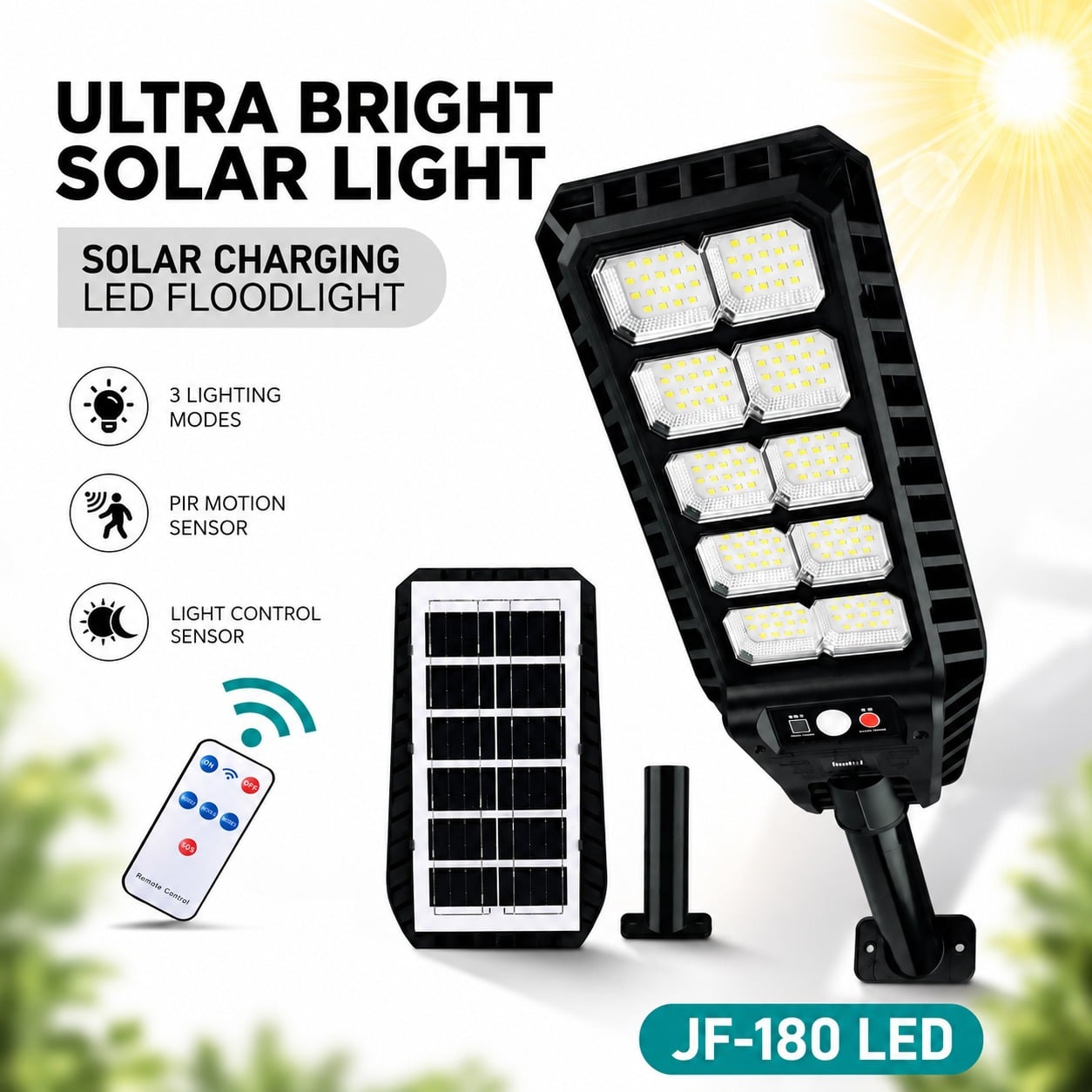 REFLECTOR FAROLA LUZ LED CON PANEL SOLAR LAMPARA ILUMINACIÓN SOLAR 300W + SOPORTE - 1