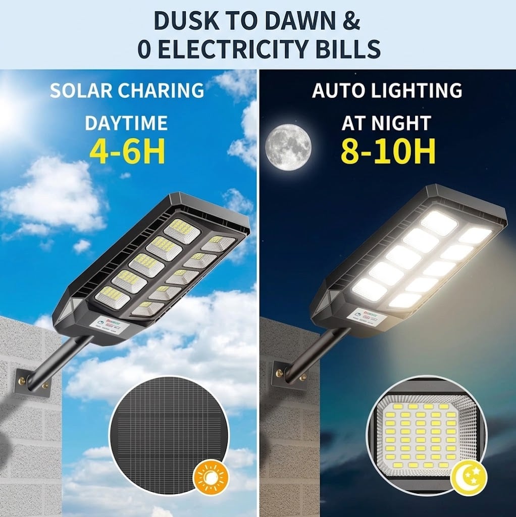 REFLECTOR FAROLA LUZ LED CON PANEL SOLAR LAMPARA ILUMINACIÓN SOLAR 300W + SOPORTE - 2