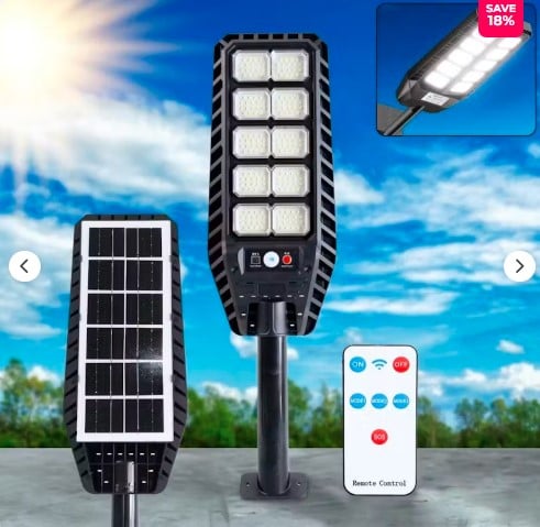 REFLECTOR FAROLA LUZ LED CON PANEL SOLAR LAMPARA ILUMINACIÓN SOLAR 300W + SOPORTE - 3