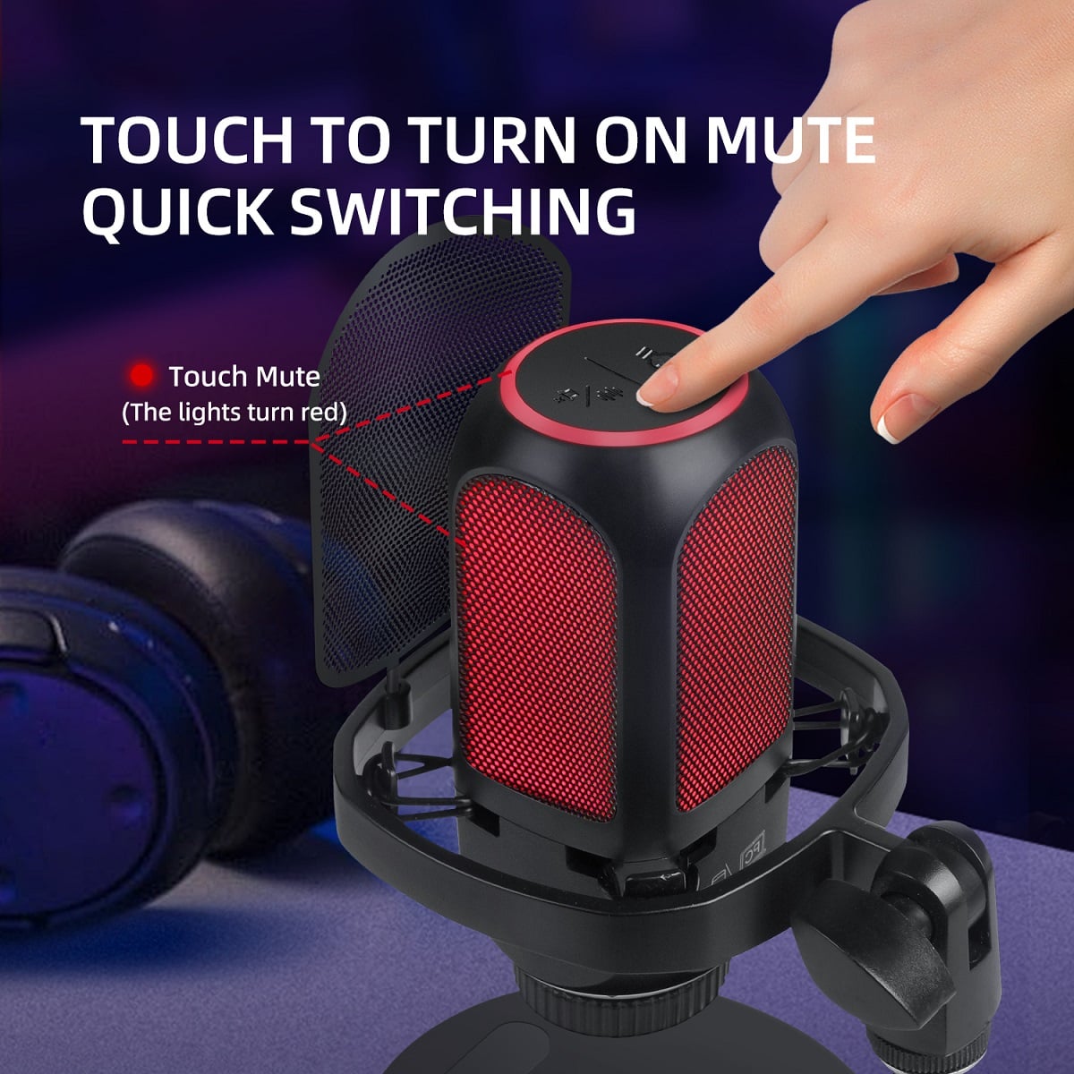 MICRÓFONO CONDENSADOR RGB SONIDO DE ALTA CALIDAD STREAMING GRABACIÓN - 4