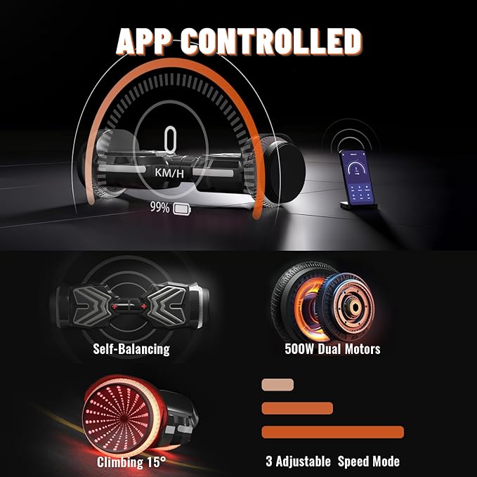 SCOOTER ELECTRICO LED Y MUSICA SMART BALANCE MONOPATIN HOVERBOARD | NEGRO - 4