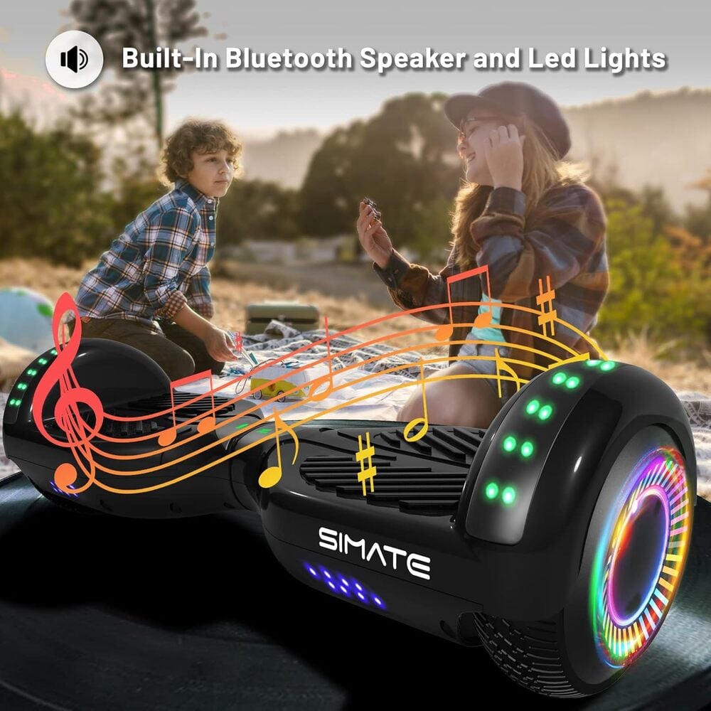 SCOOTER ELÉCTRICO LED Y MÚSICA SMART BALANCE HOVERBOARD SIMATE NEGRO - 2