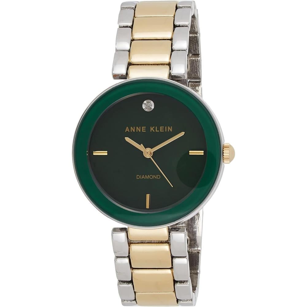 ANNE KLEIN AK / 1362GNRG RELOJ PARA DAMA CON DIAMANTE GENUINO | PLATEADO / DORADO / VERDE - 1
