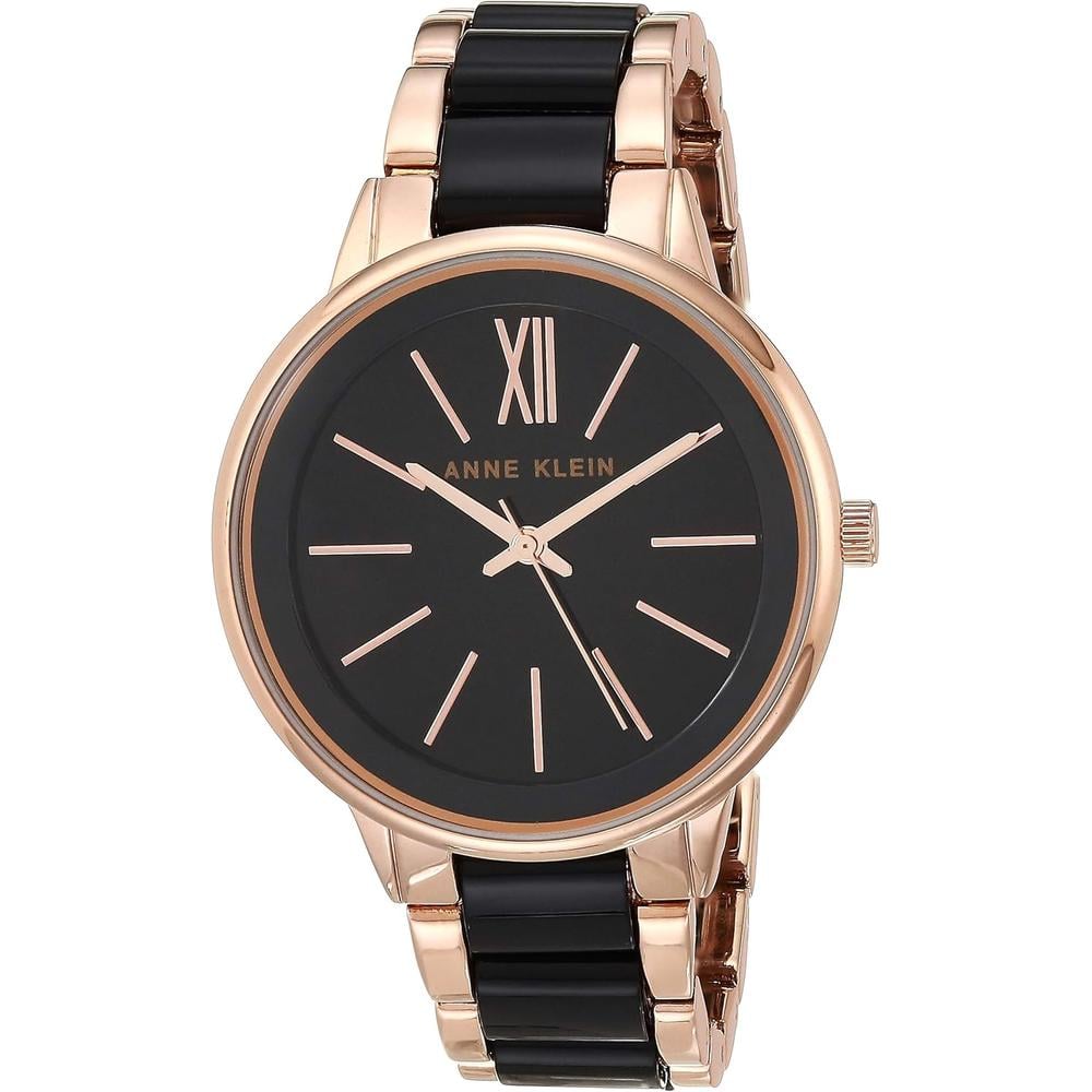 ANNE KLEIN AK/1413LBSV RELOJ PARA MUJER CON PULSERA DE RESINA | NEGRO/ORO ROSA - 1