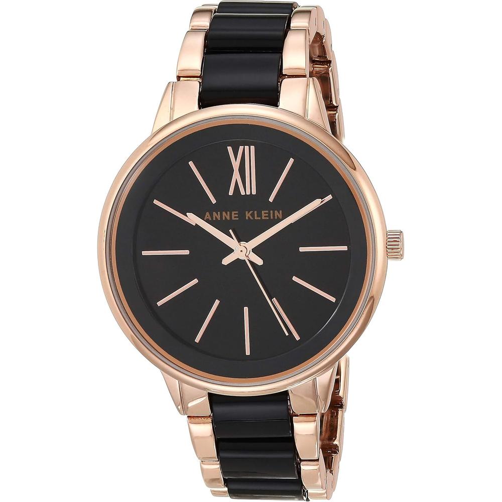 ANNE KLEIN AK/1413LBSV RELOJ PARA MUJER CON PULSERA DE RESINA | NEGRO/ORO ROSA - 2