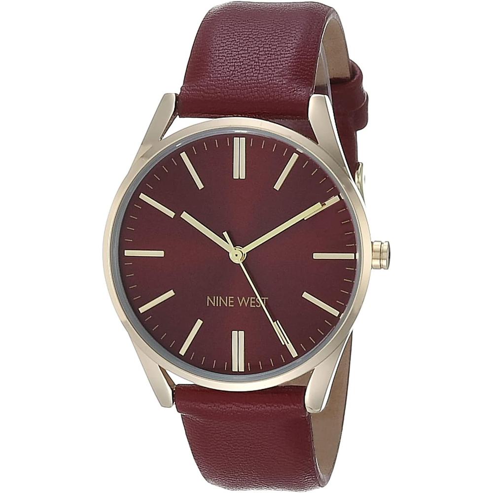 NINE WEST NW/1995SVBK RELOJ ELEGANTE CON CORREA | BORGOÑA/ DORADO - 1