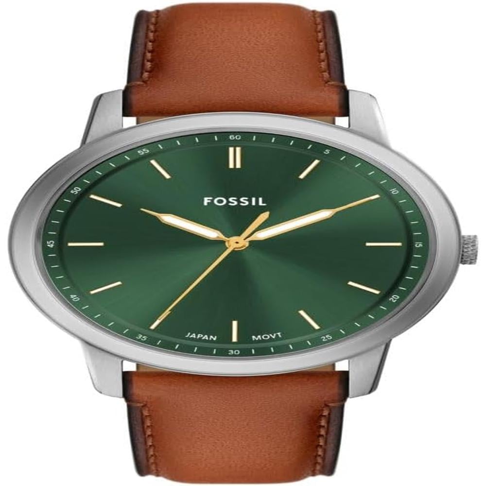 FOSSIL FS5459 RELOJ MINIMALISTA DE CUARZO PARA HOMBRE CON CORREA DE CUERO | CUERO MARRÓN/PLATA/AZUL - 1