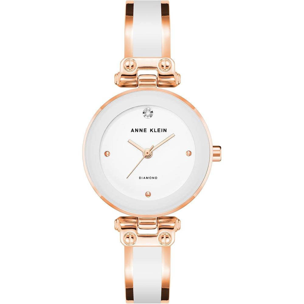 ANNE KLEIN AK/1980BKGB RELOJ PARA MUJER CON DIAMANTE Y PULSERA TIPO BRAZALETE | BLANCO/ORO ROSA - 1