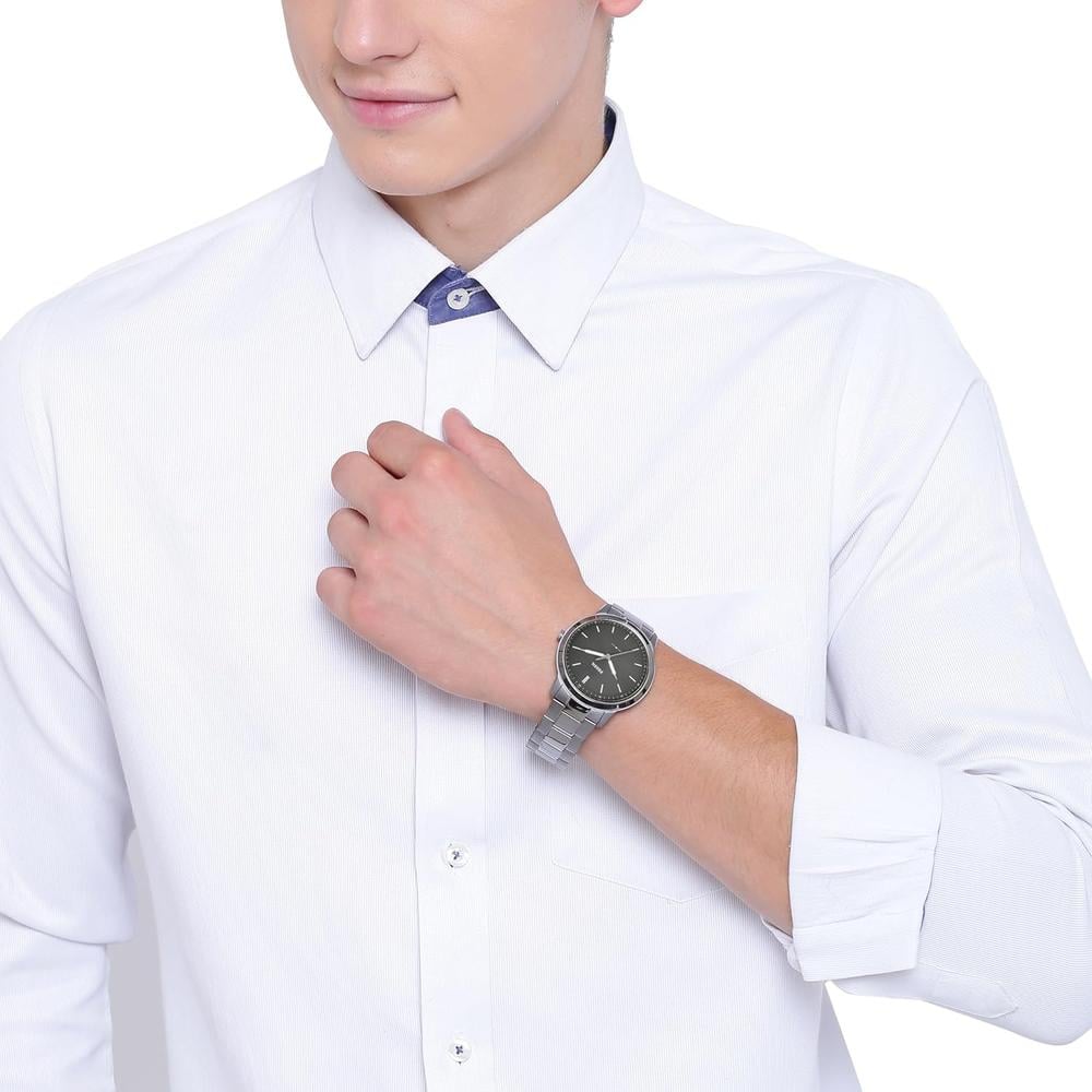 FOSSIL RELOJ MINIMALISTA DE CUARZO PARA HOMBRE CON CORREA DE CUERO | CUERO MARRÓN/PLATA/AZUL - 4