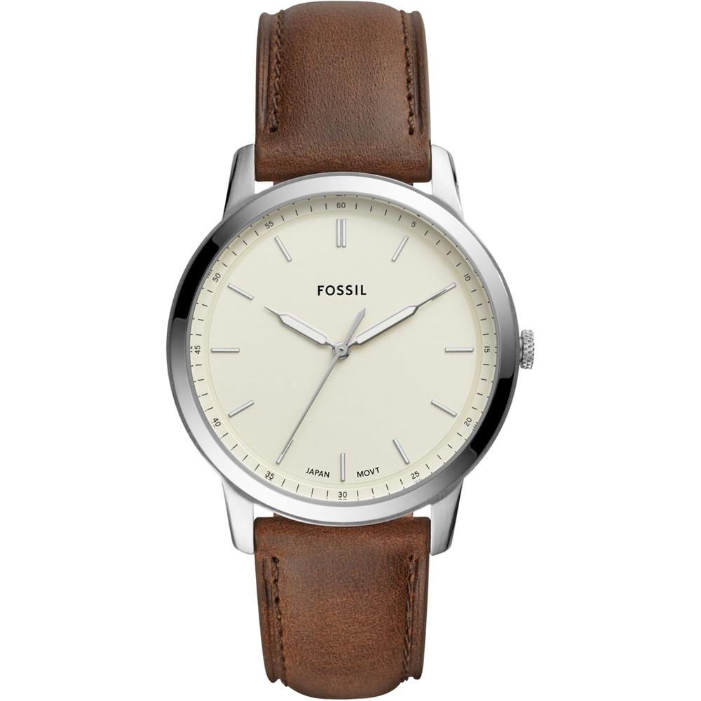FOSSIL FS5459 RELOJ MINIMALISTA DE CUARZO PARA HOMBRE CON CORREA DE CUERO | SILVER/BROWN - 1