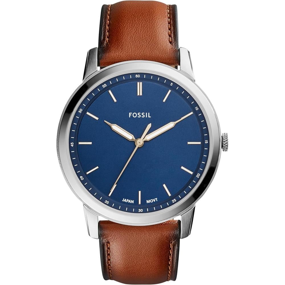 FOSSIL FS5459 RELOJ MINIMALISTA DE CUARZO PARA HOMBRE CON CORREA DE CUERO | CUERO MARRÓN/PLATA/AZUL - 1