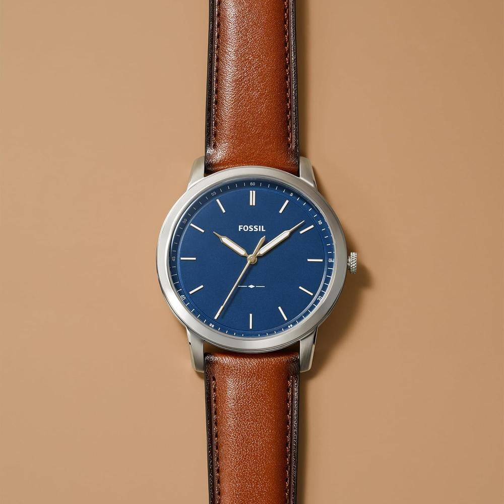 FOSSIL FS5459 RELOJ MINIMALISTA DE CUARZO PARA HOMBRE CON CORREA DE CUERO | CUERO MARRÓN/PLATA/AZUL - 3