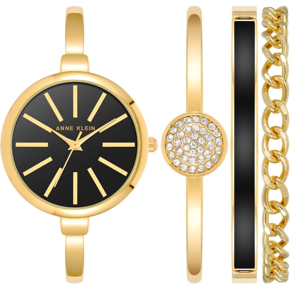 ANNE KLEIN AK/1470GNST RELOJ FEMENINO CON SET DE PULSERAS | ORO/NEGRO - 1