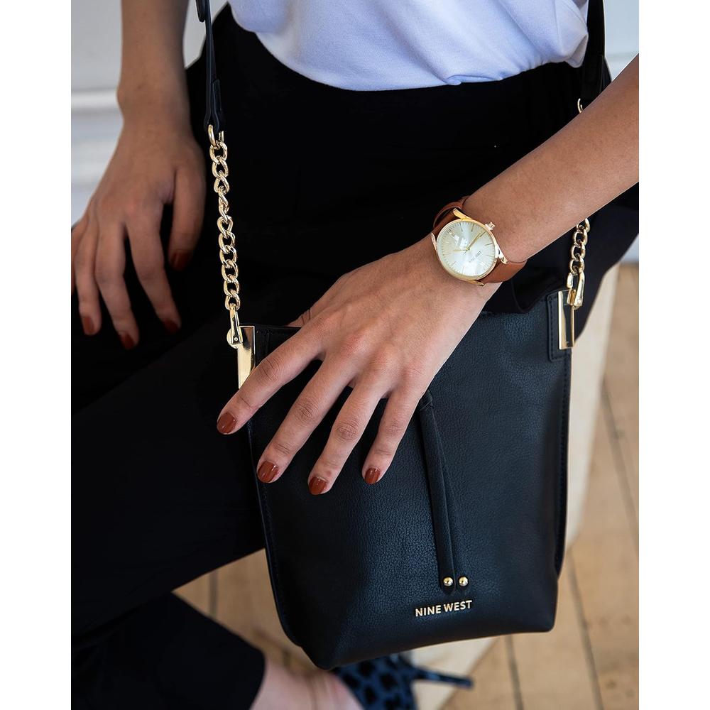 NINE WEST NW/1995SVBK RELOJ ELEGANTE CON CORREA | MARRÓN/ORO - 6