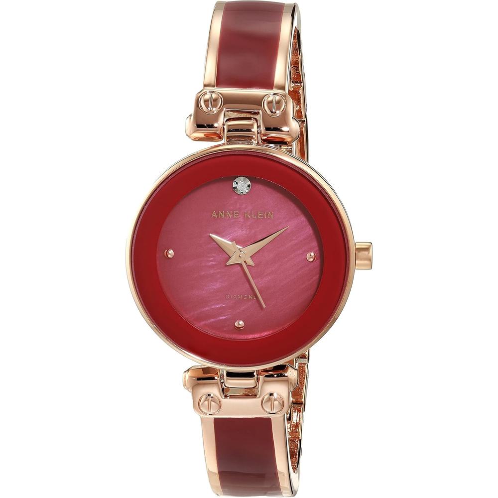 ANNE KLEIN AK/1980BKGB RELOJ PARA MUJER CON DIAMANTE Y PULSERA TIPO BRAZALETE | ORO ROSA/BORGOÑA - 1