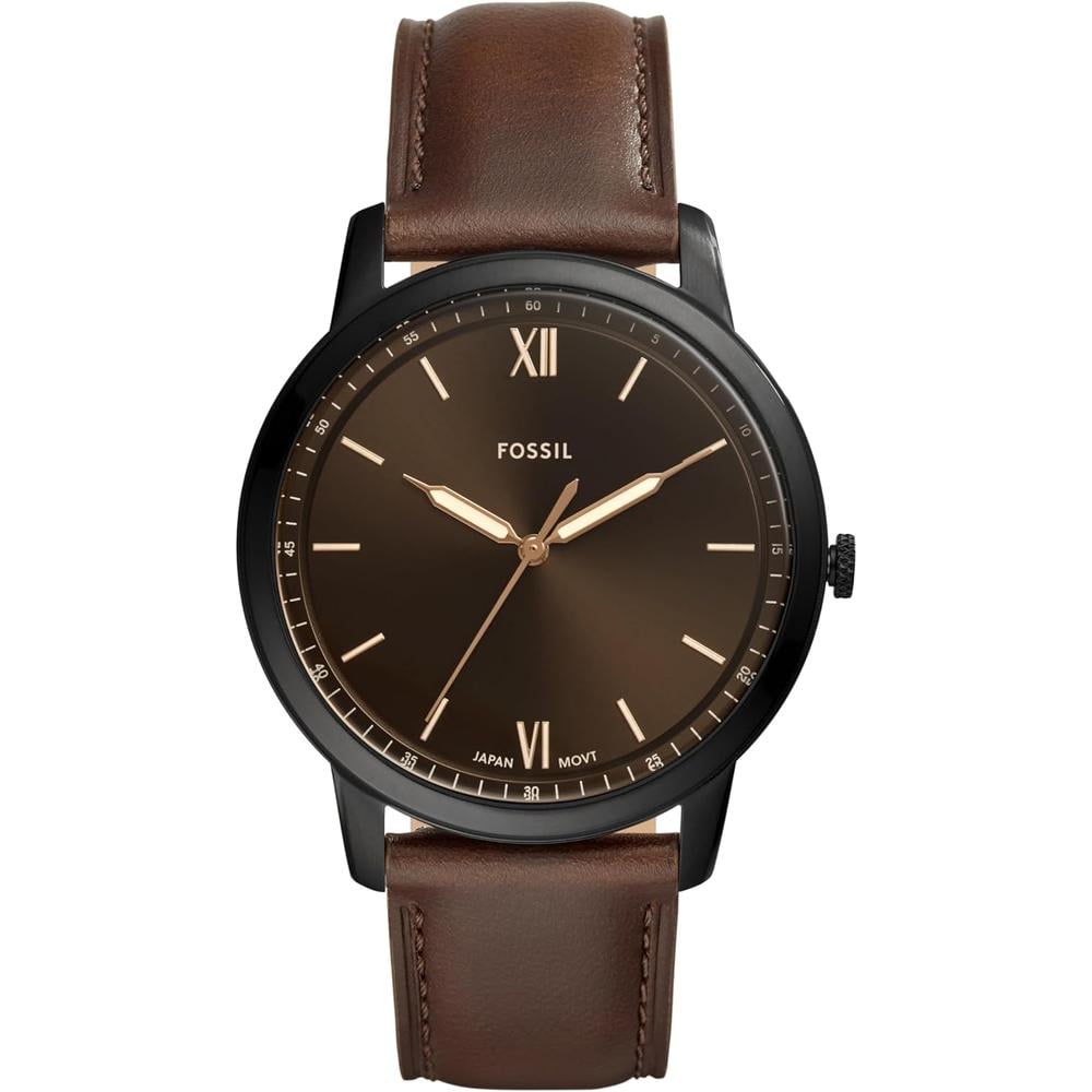 FOSSIL FS5459 RELOJ MINIMALISTA DE CUARZO PARA HOMBRE CON CORREA DE CUERO | CUERO MARRÓN/PLATA/AZUL - 1