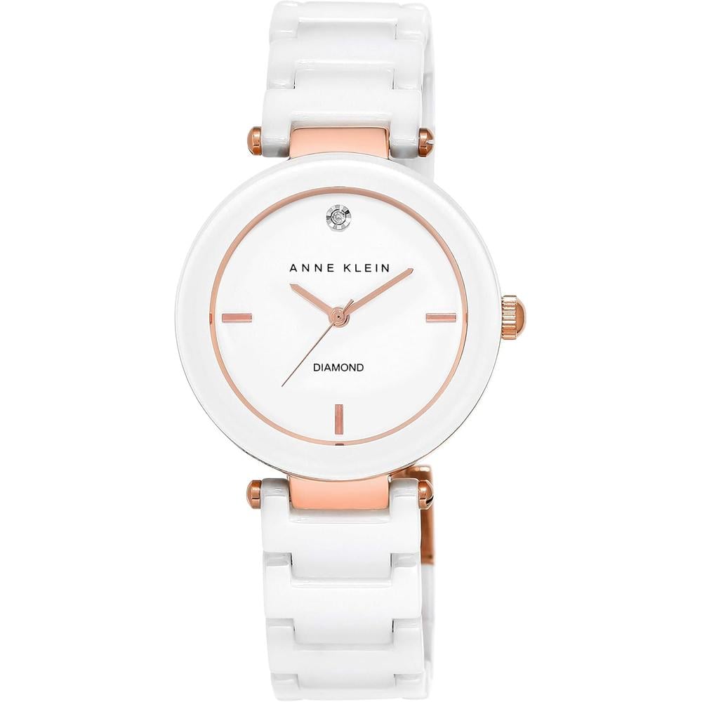 ANNE KLEIN AK/1018RGRD RELOJ PARA MUJER DE CERÁMICA CON DIAMANTE AUTÉNTICO | BLANCO/ORO ROSA - 1