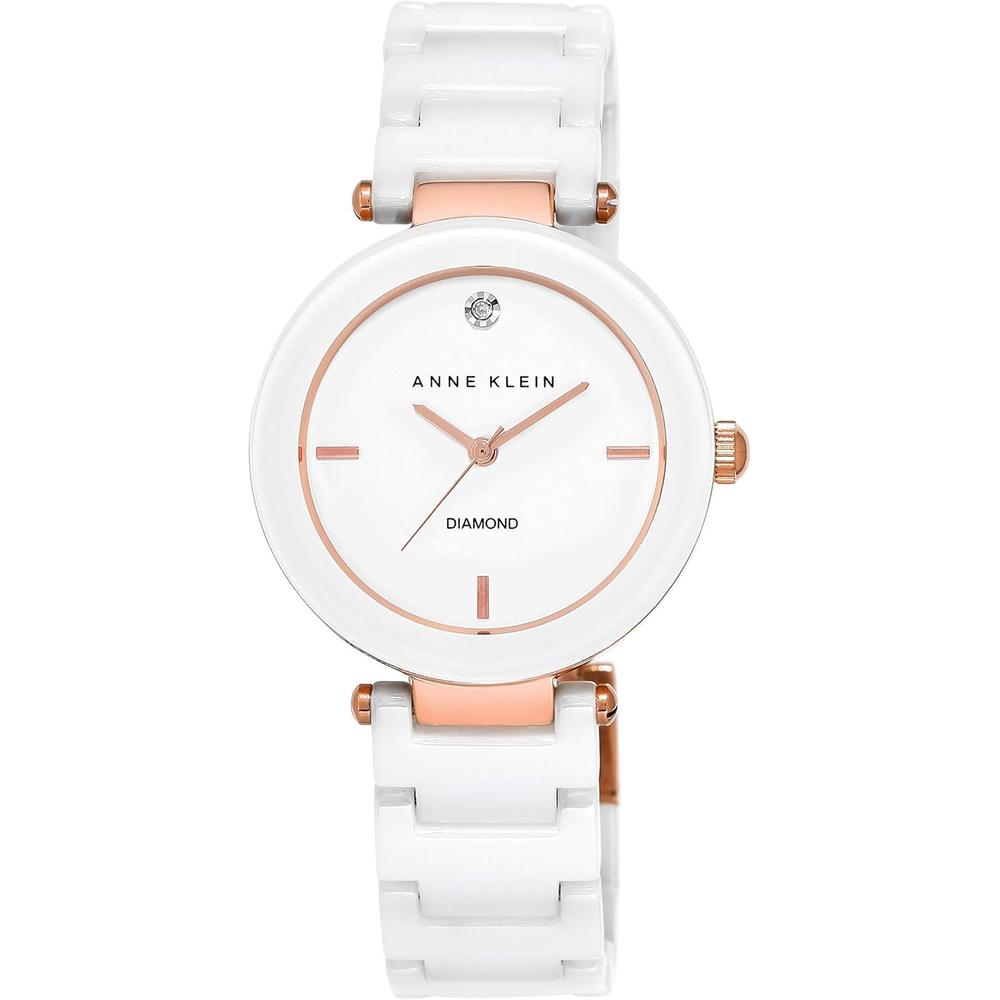 ANNE KLEIN AK/1018RGRD RELOJ PARA MUJER DE CERÁMICA CON DIAMANTE AUTÉNTICO | BLANCO/ORO ROSA - 2