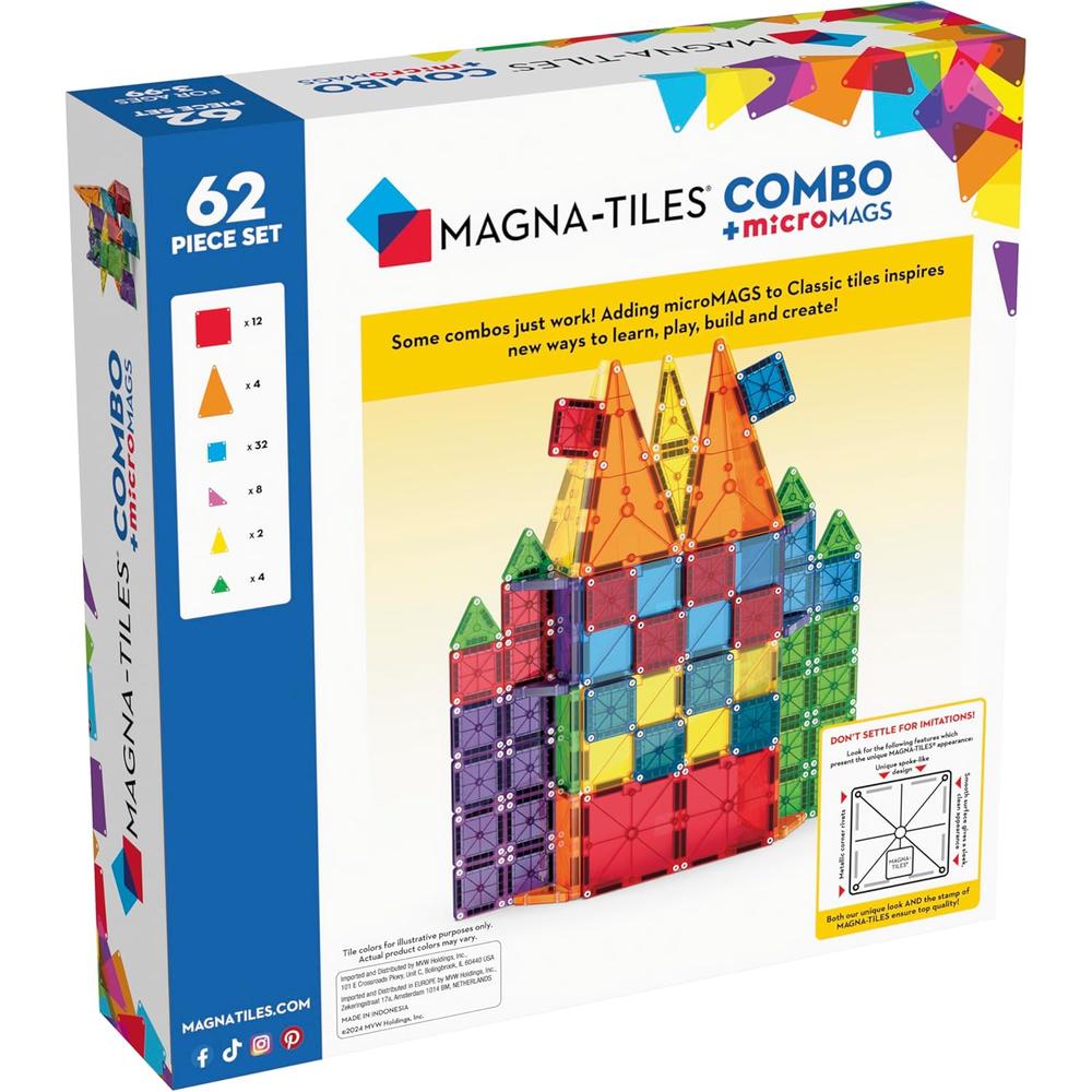 MAGNA-TILES - COMBO 62-PIEZAS SET DE CONSTRUCCIÓN MAGNÉTICO - 2
