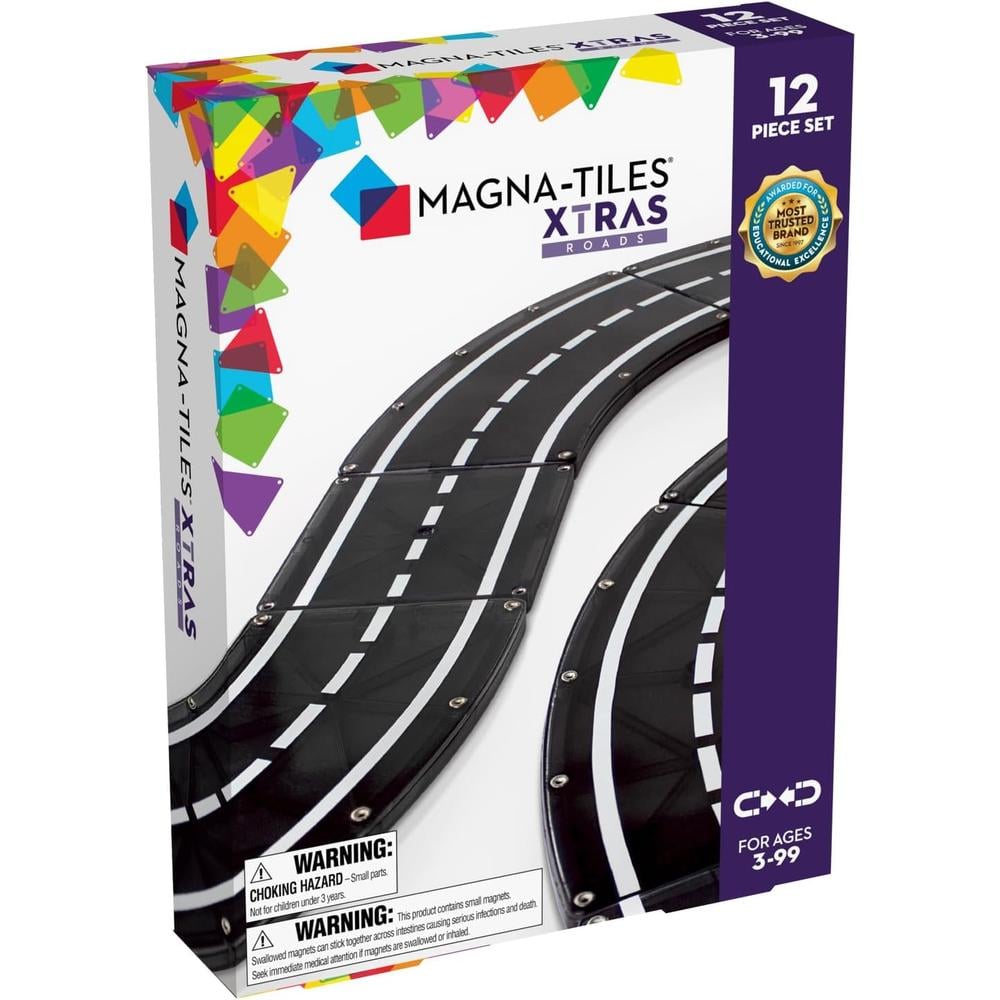 MAGNA-TILES - SET XTRAS: ROADS 12 PIEZAS SET DE CONSTRUCCIÓN MAGNÉTICO - 1
