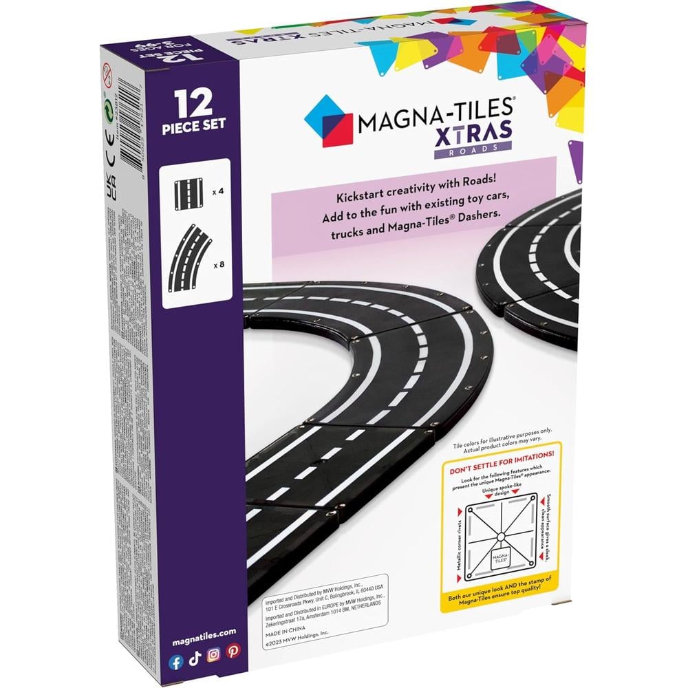 MAGNA-TILES - SET XTRAS: ROADS 12 PIEZAS SET DE CONSTRUCCIÓN MAGNÉTICO - 2