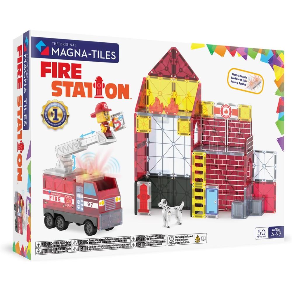 MAGNA-TILES - ESTACIÓN DE BOMBEROS 50-PIEZAS SET DE CONSTRUCCIÓN MAGNÉTICO - 1