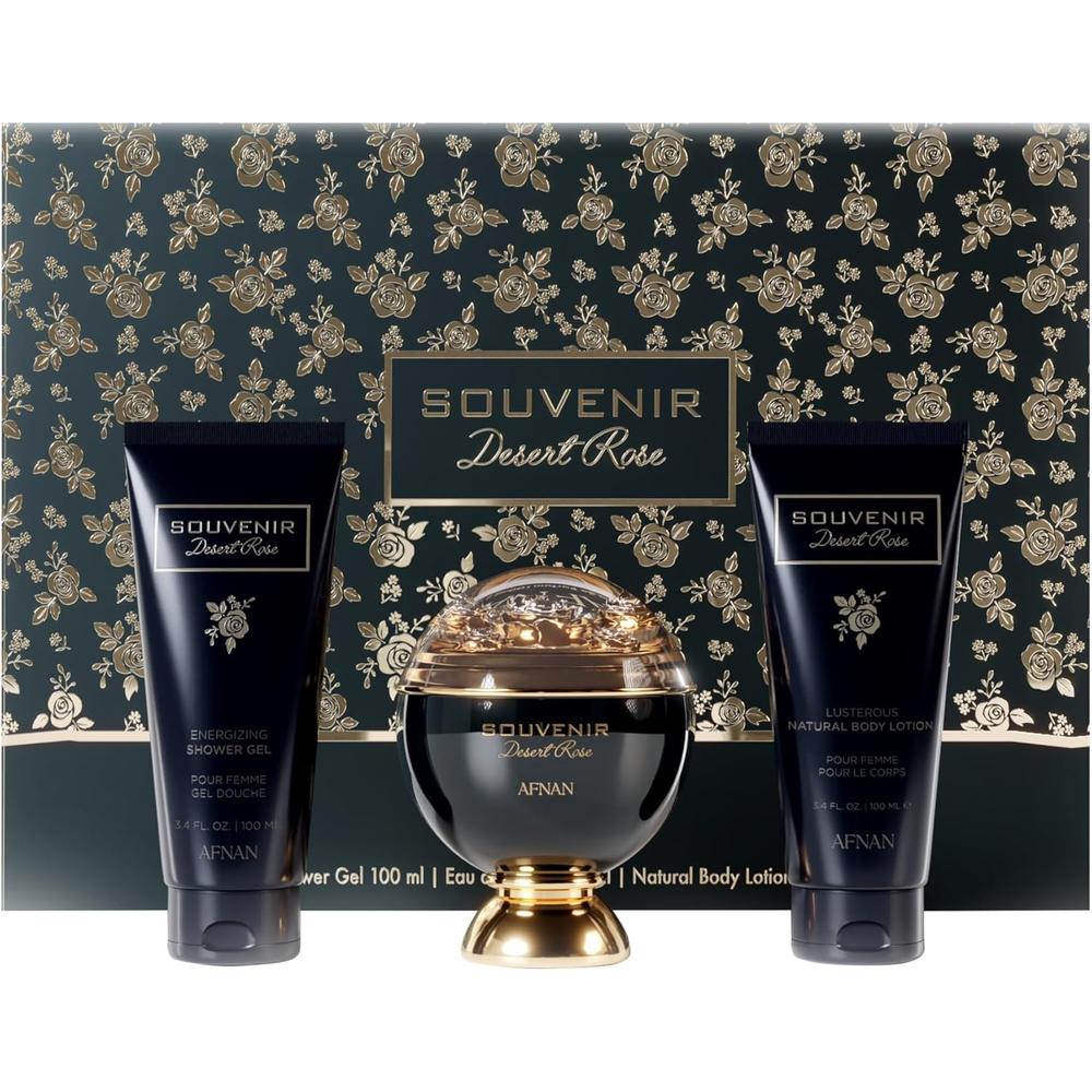 AFNAN SOUVENIR DESERT ROSE – SET DE PERFUME, LOCIÓN Y GEL DE DUCHA PARA MUJER - 1