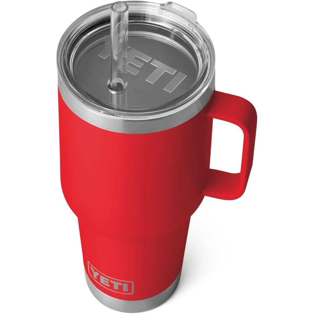 YETI RAMBLER VASO DE 35 OZ DE ACERO INOXIDABLE CON ASA Y TAPA CON SORBETE | ROJO - 1