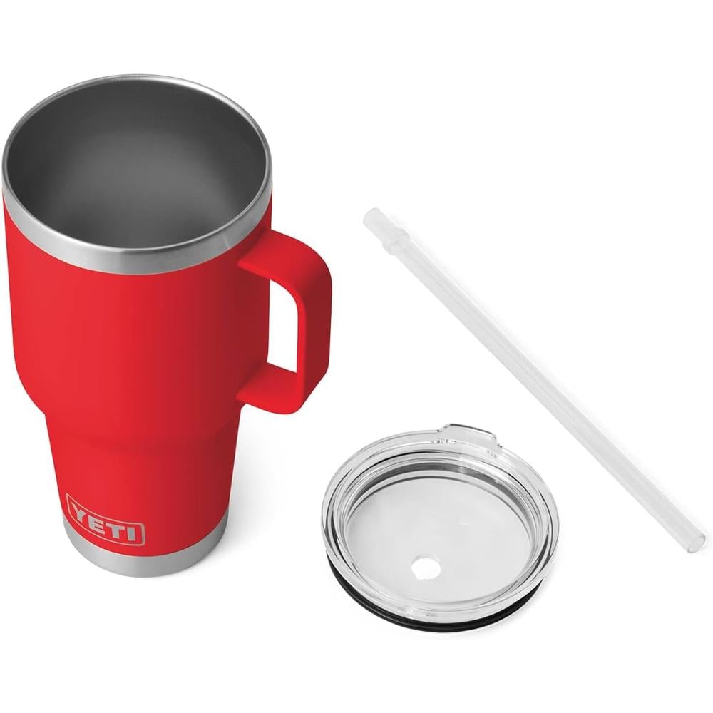 YETI RAMBLER VASO DE 35 OZ DE ACERO INOXIDABLE CON ASA Y TAPA CON SORBETE | ROJO - 3