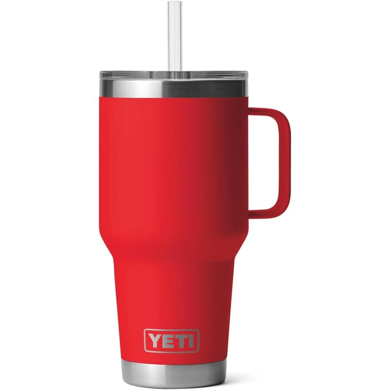 YETI RAMBLER VASO DE 35 OZ DE ACERO INOXIDABLE CON ASA Y TAPA CON SORBETE | ROJO - 5