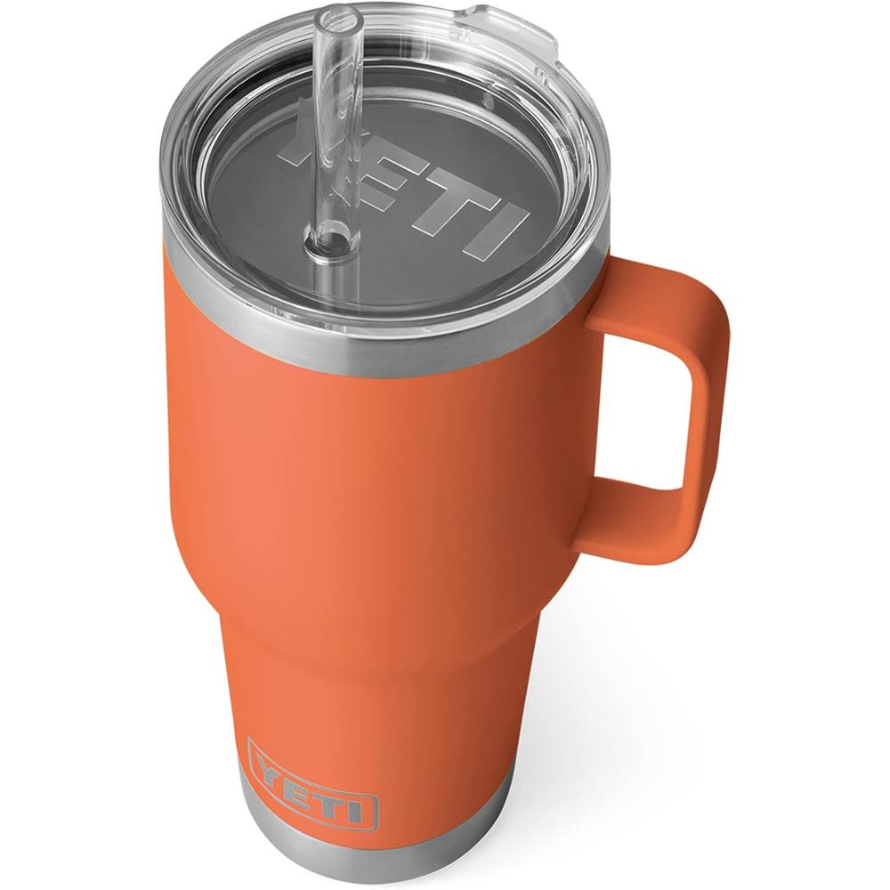 YETI RAMBLER VASO DE 35 OZ DE ACERO INOXIDABLE CON ASA Y TAPA CON SORBETE | NARANJA ARCILLA - 1