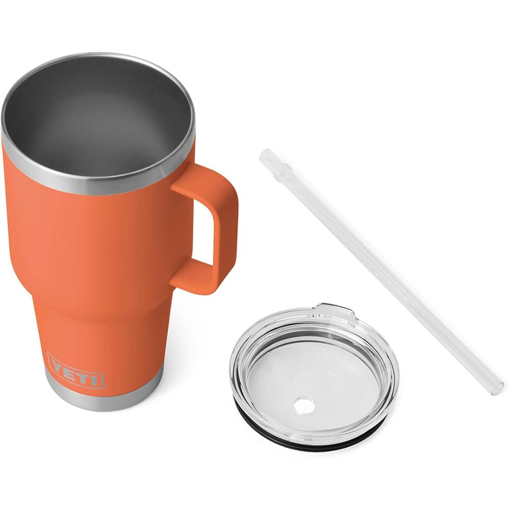YETI RAMBLER VASO DE 35 OZ DE ACERO INOXIDABLE CON ASA Y TAPA CON SORBETE | NARANJA ARCILLA - 4