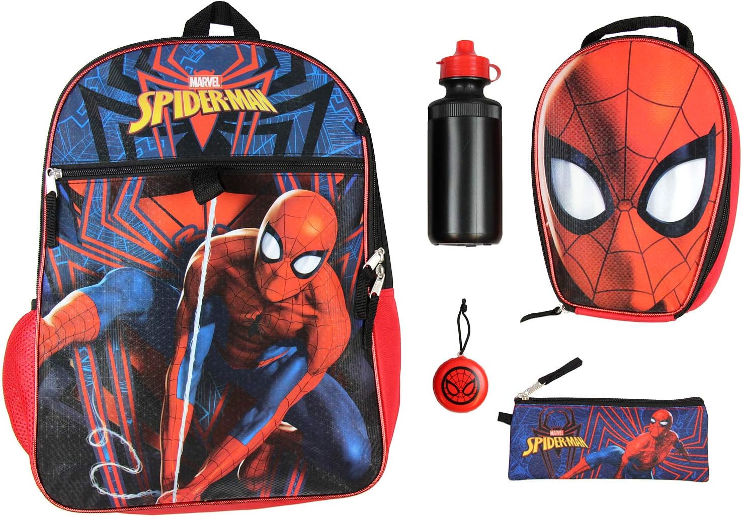 MARVEL SPIDER-MAN MOCHILA NIÑOS 16' 5PC BOTELLA DE AGUA ESCUELA COMBO SET, MULTICOLORIDO - 2