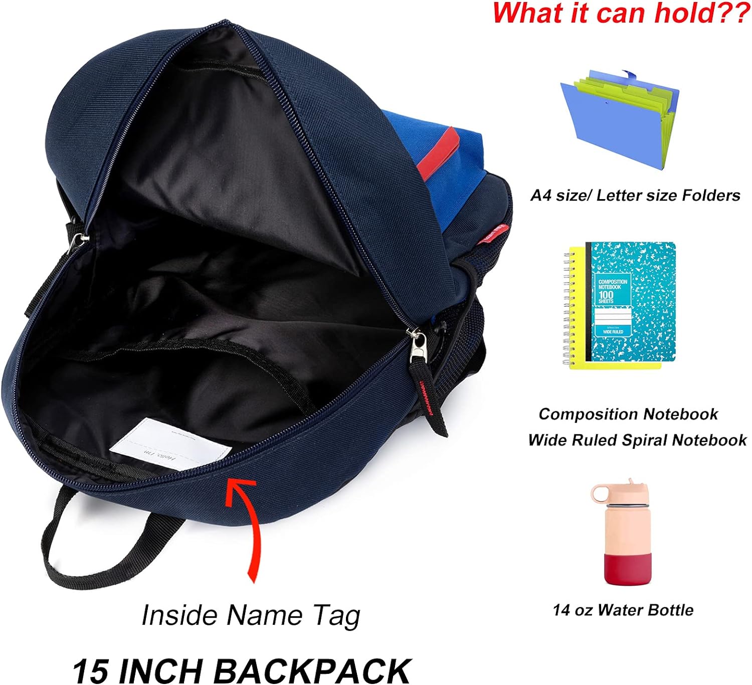 MOCHILA PARA NIÑOS PEQUEÑOS, BOLSO ESCOLAR PARA NIÑOS DE 3 A 6 AÑOS DE EDAD, 15 PULGADAS, AZUL MARINO, TALLA ÚNICA - 5