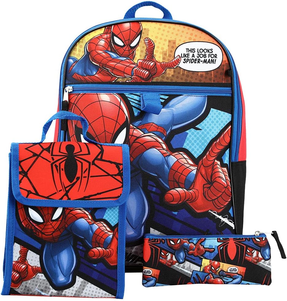MARVEL SPIDERMAN MOCHILA ACCESORIOS JUEGO DE 6 PIEZAS PARA NIÑOS, AZUL, MOCHILA - 1