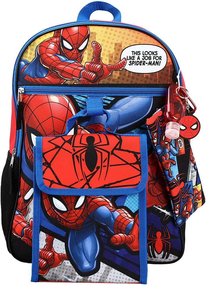 MARVEL SPIDERMAN MOCHILA ACCESORIOS JUEGO DE 6 PIEZAS PARA NIÑOS, AZUL, MOCHILA - 3