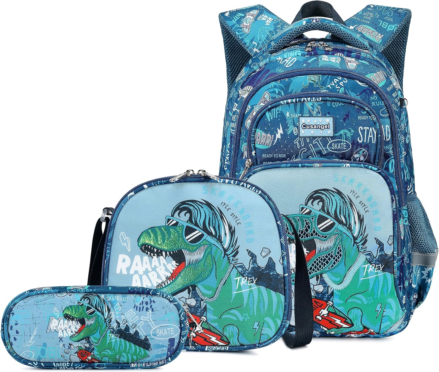 JUEGO DE 3 MOCHILAS DE DINOSAURIO PARA NIÑOS CON CAJA DE ALMUERZO, BOLSA DE LIBRO ESCOLAR PARA NIÑOS PRIMARIOS PREESCOLARES - 2