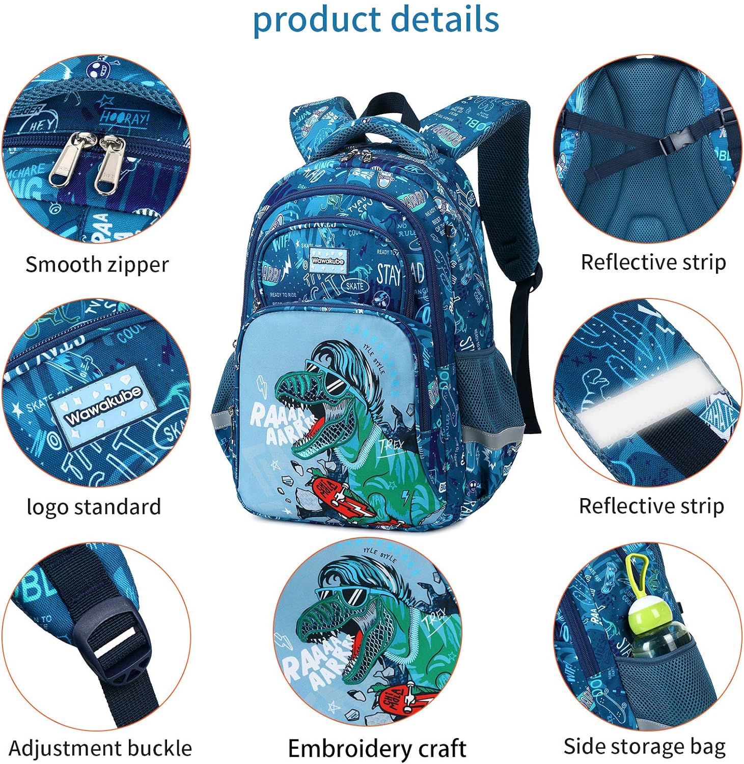 JUEGO DE 3 MOCHILAS DE DINOSAURIO PARA NIÑOS CON CAJA DE ALMUERZO, BOLSA DE LIBRO ESCOLAR PARA NIÑOS PRIMARIOS PREESCOLARES - 3