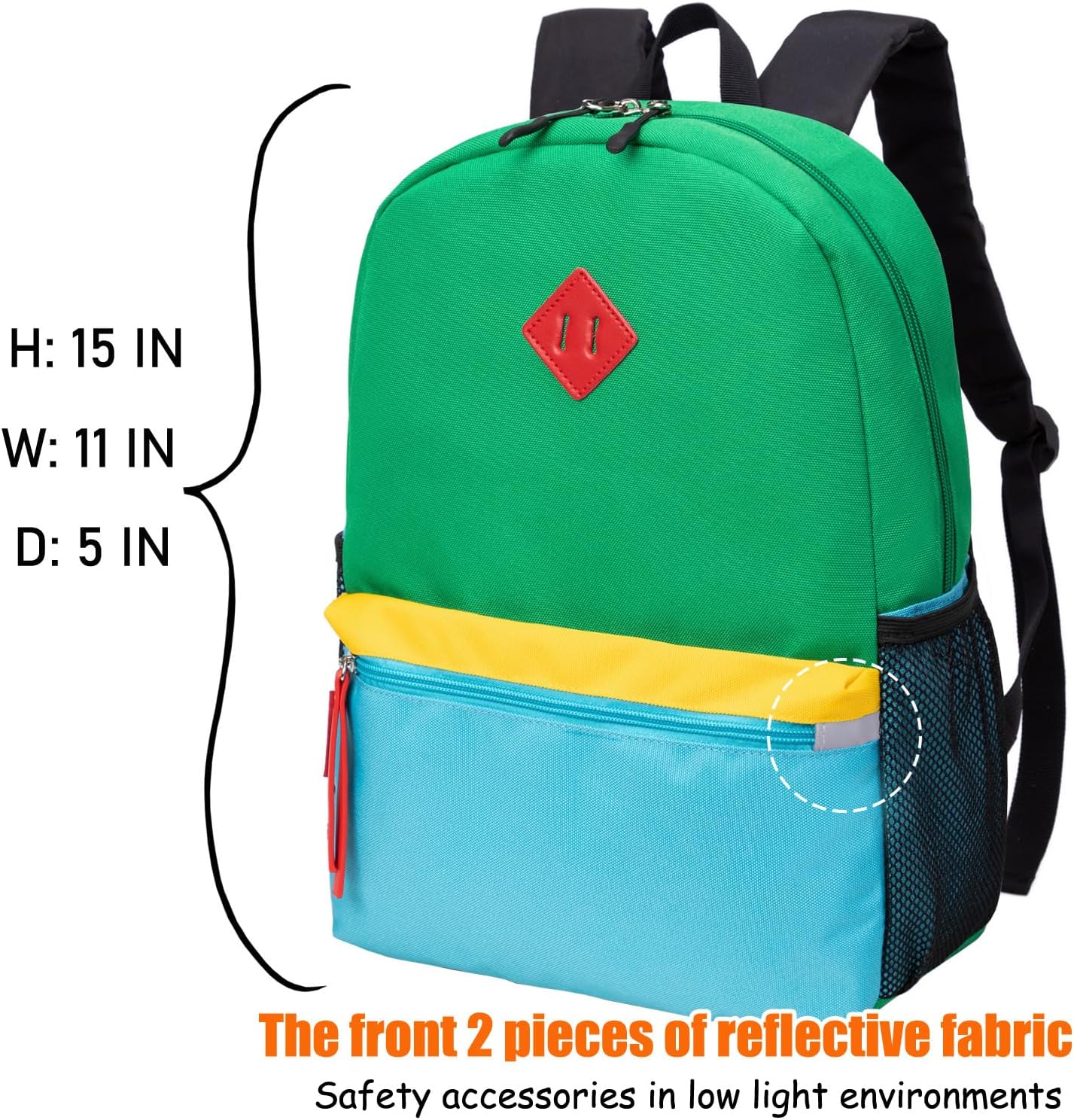 MOCHILA PARA NIÑOS PEQUEÑOS, BOLSO ESCOLAR PARA NIÑOS DE 3 A 6 AÑOS DE EDAD, 15 PULGADAS, FORRO POLAR VERDE - 3