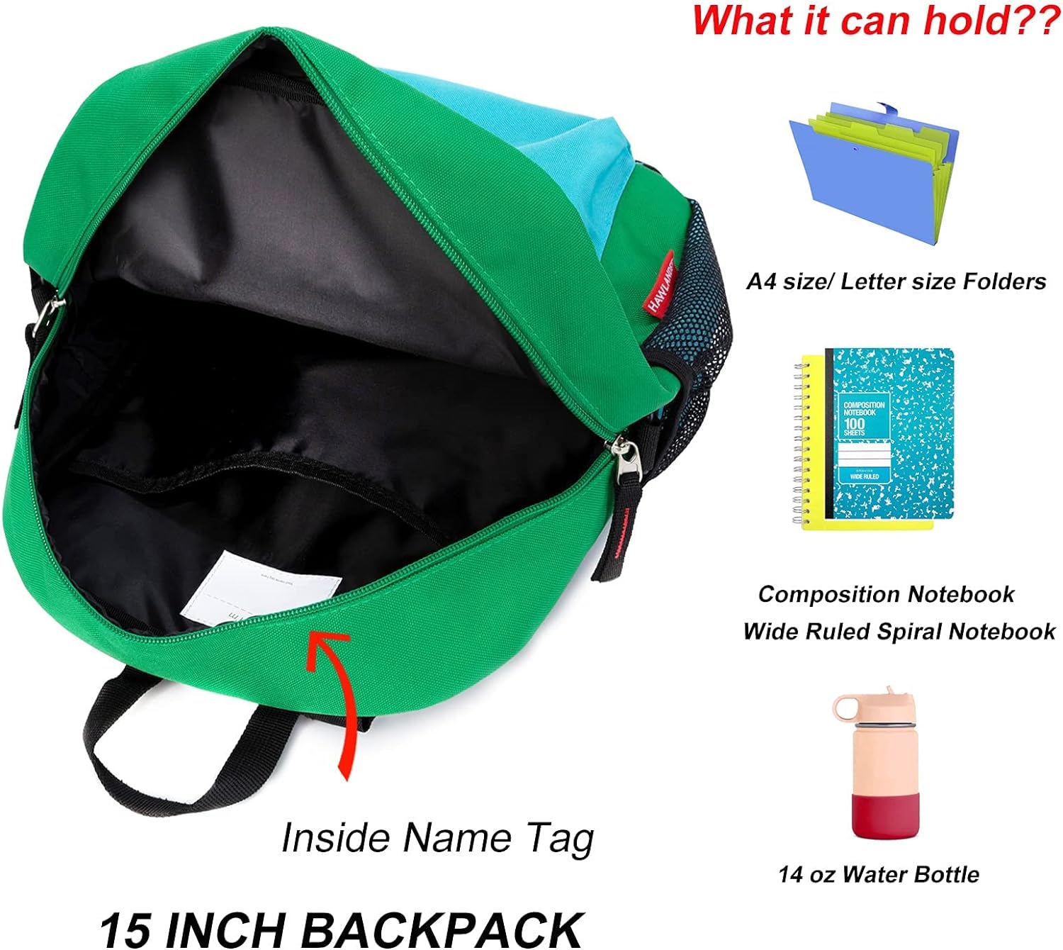 MOCHILA PARA NIÑOS PEQUEÑOS, BOLSO ESCOLAR PARA NIÑOS DE 3 A 6 AÑOS DE EDAD, 15 PULGADAS, FORRO POLAR VERDE - 5
