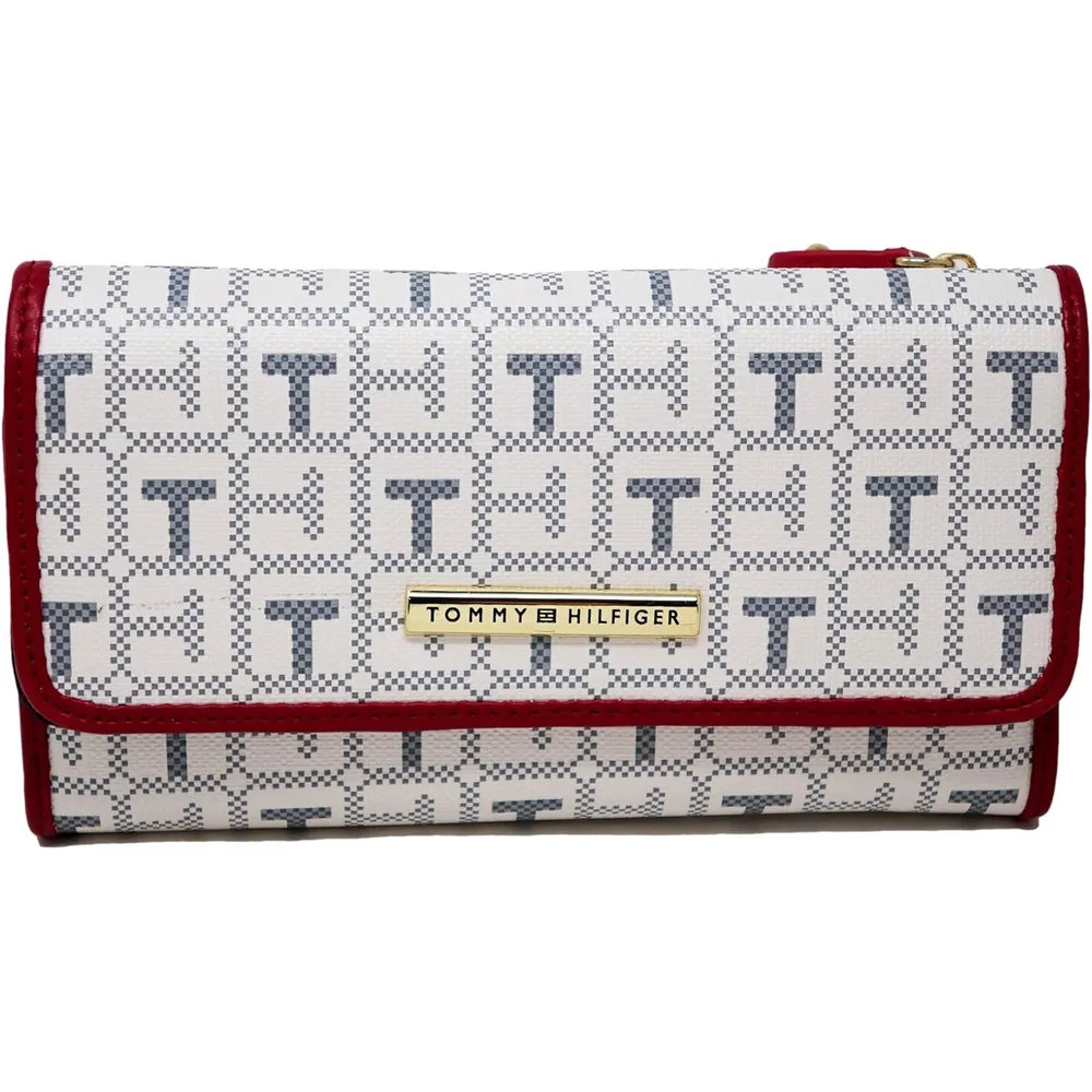 TOMMY HILFIGER | CLUTCH DE LONA BLANCA, ROJA Y GRIS CON LOGO - 1