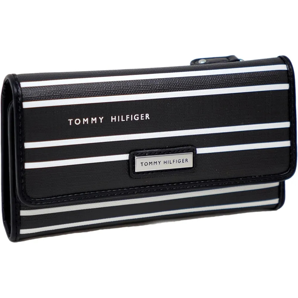 TOMMY HILFIGER | CLUTCH DE RAYAS BLANCAS Y NEGRAS CON LOGO - 1