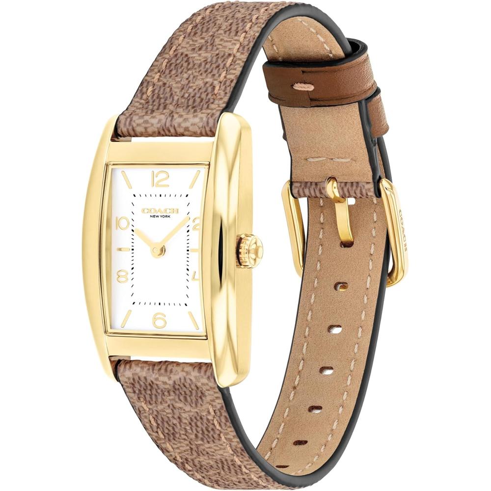 COACH RELOJ REESE DE CUARZO 2H CON CORREA DE CUERO RESISTENTE AL AGUA 3 ATM-30 METROS | ORO - MARRON - 2
