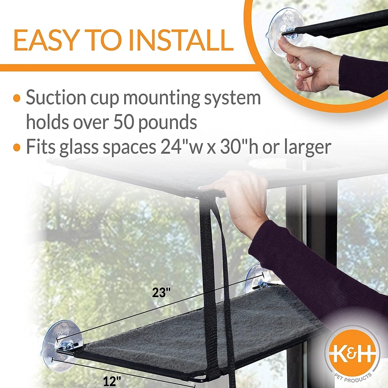 KYH PET PRODUCTS EZ MOUNT - CAMA PARA GATOS CON ALFÉIZAR DE VENTANA, MUEBLES PARA GATO, HAMACA PARA GATO, DOBLE PILA GRIS - 2