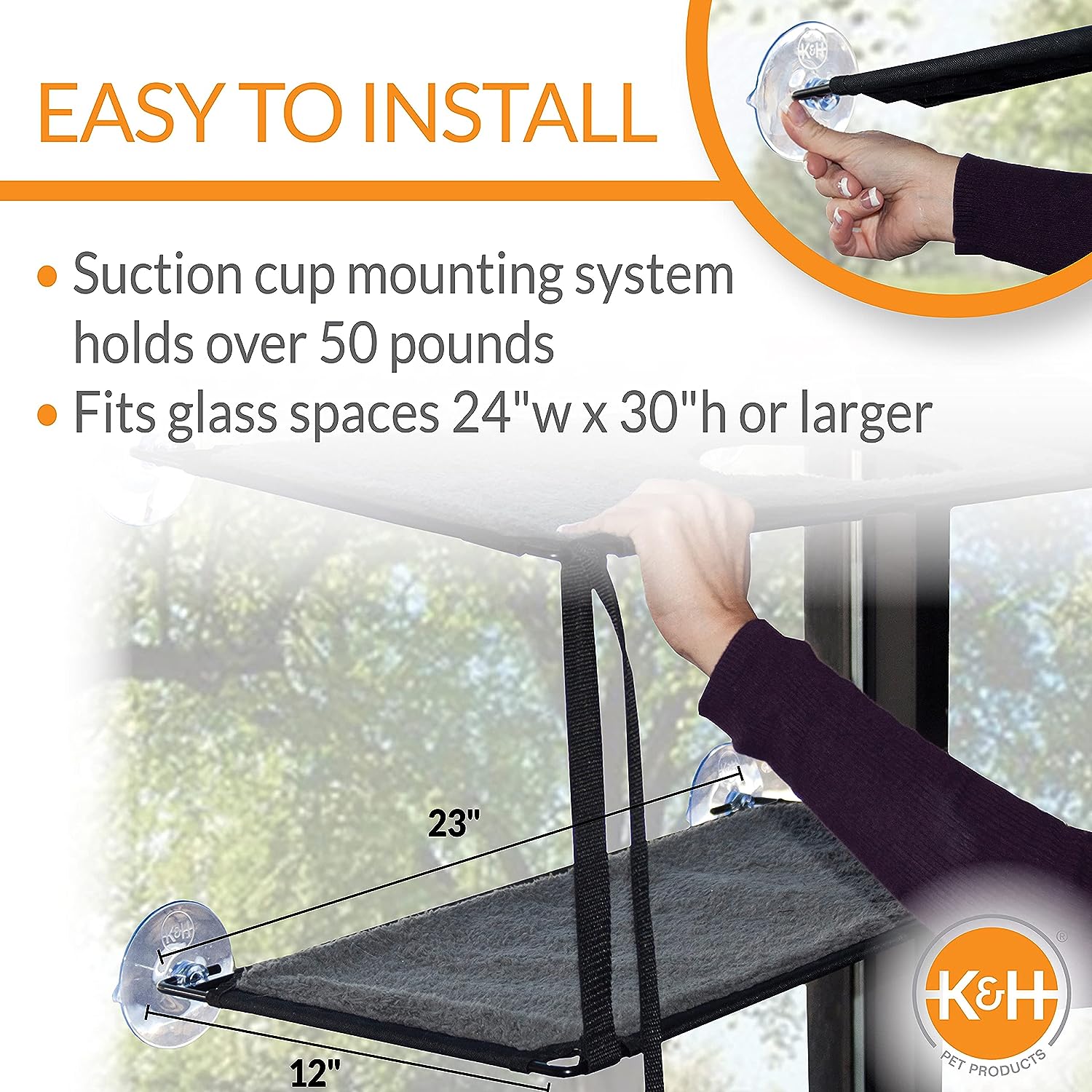 KYH PET PRODUCTS EZ MOUNT - CAMA PARA GATOS CON ALFÉIZAR DE VENTANA, MUEBLES PARA GATO, HAMACA PARA GATO, DOBLE PILA GRIS - 3