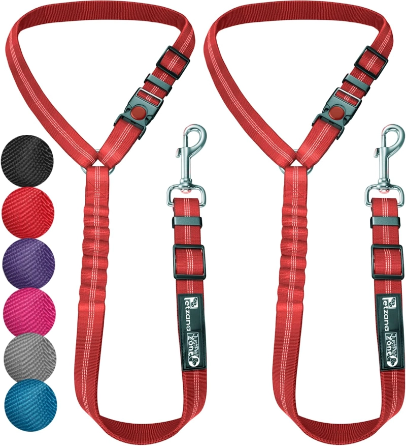 ARNÉS/CINTURÓN DE SEGURIDAD PARA PERRO:CORREA 2 EN 1 QUE SE ASEGURA AL REPOSACABEZAS,FUERTE,DURADERA(ROJO, PAQUETE DE 2) - 1