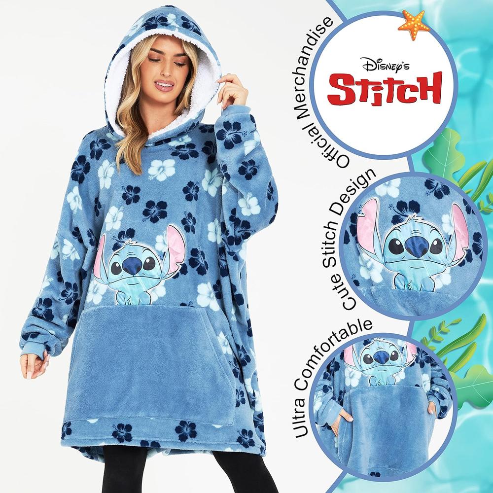 STITCH | MANTA POLAR SHERPA CON CAPUCHA DE GRAN TAMAÑO DE STITCH DE DISNEY | TALLA ÚNICA - 3